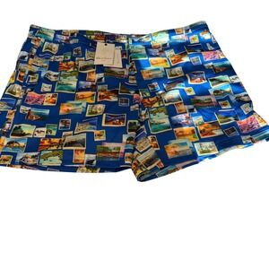 Robert Graham Men's Postcard Print Swim Trunks Size 2XL Blue Red White NEW $98
